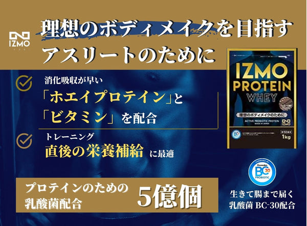 【11月15日入荷予定】IZMO イズモ ホエイプロテイン ストロベリー風味 1kg（50食分） 生きた乳酸菌BC-30配合（国内生産）